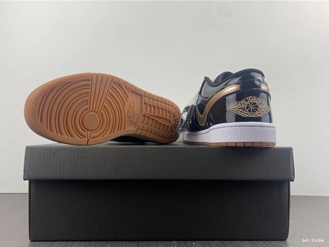 1st Kicks Black Gold 3726 Durable Jordan1 Retro Patent 554723- 1015